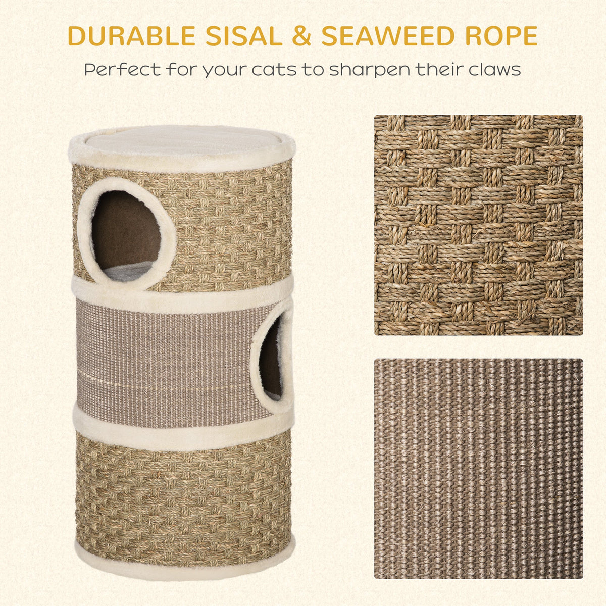 28 Inch Cat Condo, 3 Story Cat Hideaway with Sisal Scratching Pad