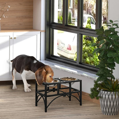 Double Stainless Steel Heavy Duty Dog Food Bowl Elevated Pet Feeding Station