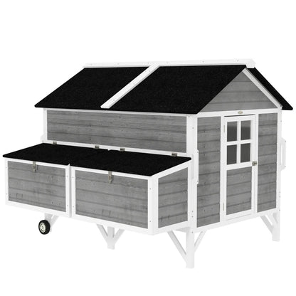 Wooden Chicken Coop W Wheels, Handles, 2 Nesting Boxes, 2 Trays, 4 Perches, Chicken Tractor For 4-6 Chickens, GrayFor Multiple Packages Being Shipped, Please Pay Attention To The Dimensions And Weigh