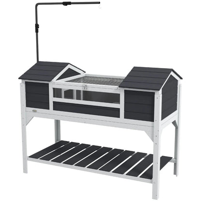 Tortoise Enclosure Tortoise House With Adjustable Lamp Holder Storage Shelf, Dual Main Houses, Openable Lid, Gray