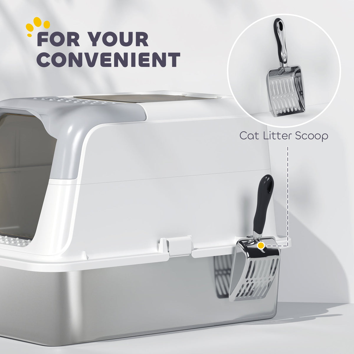 Extra Large Stainless Steel Litter Box, Enclosed Cat Litter Box with Scoop, Deodorizer Bag, Sand Drop Pedal