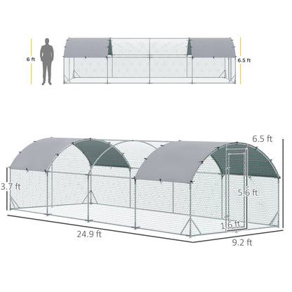 Large Metal Chicken Coop with Waterproof and Anti-UV Cover for Yard, Outdoor, Duck, Rabbit, 9.2 x 24.9 x 6.5