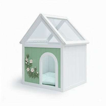SAGE FSC-Certified Cedar Indoor Cat House with Clear Acrylic Roof – Wooden Pet House for Small Cats & Dogs