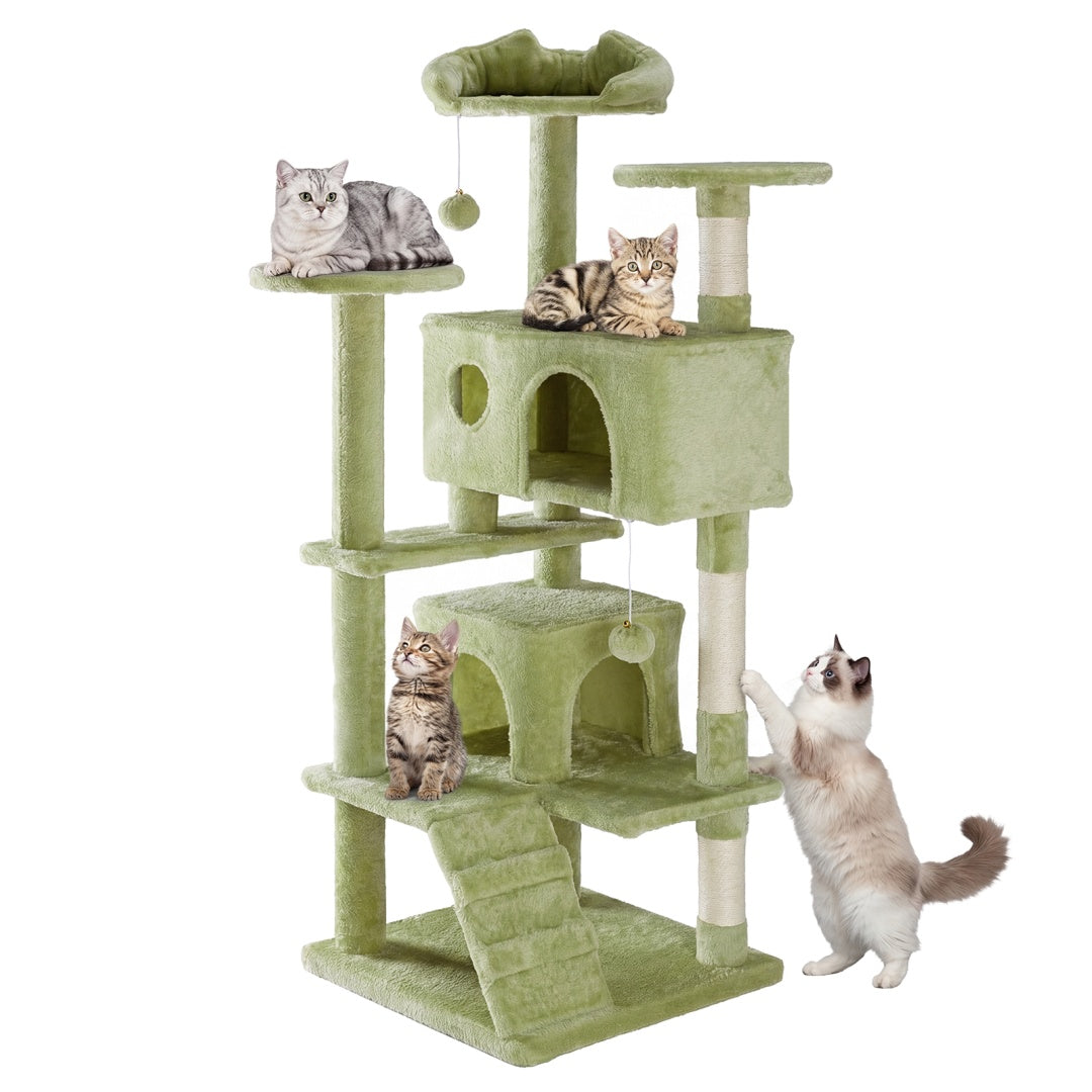 54 In Cat Tree Tower - Multi-level With Sisal Grab Post, Indoor Apartment With Ladder, Plush Toys, Rest And Play