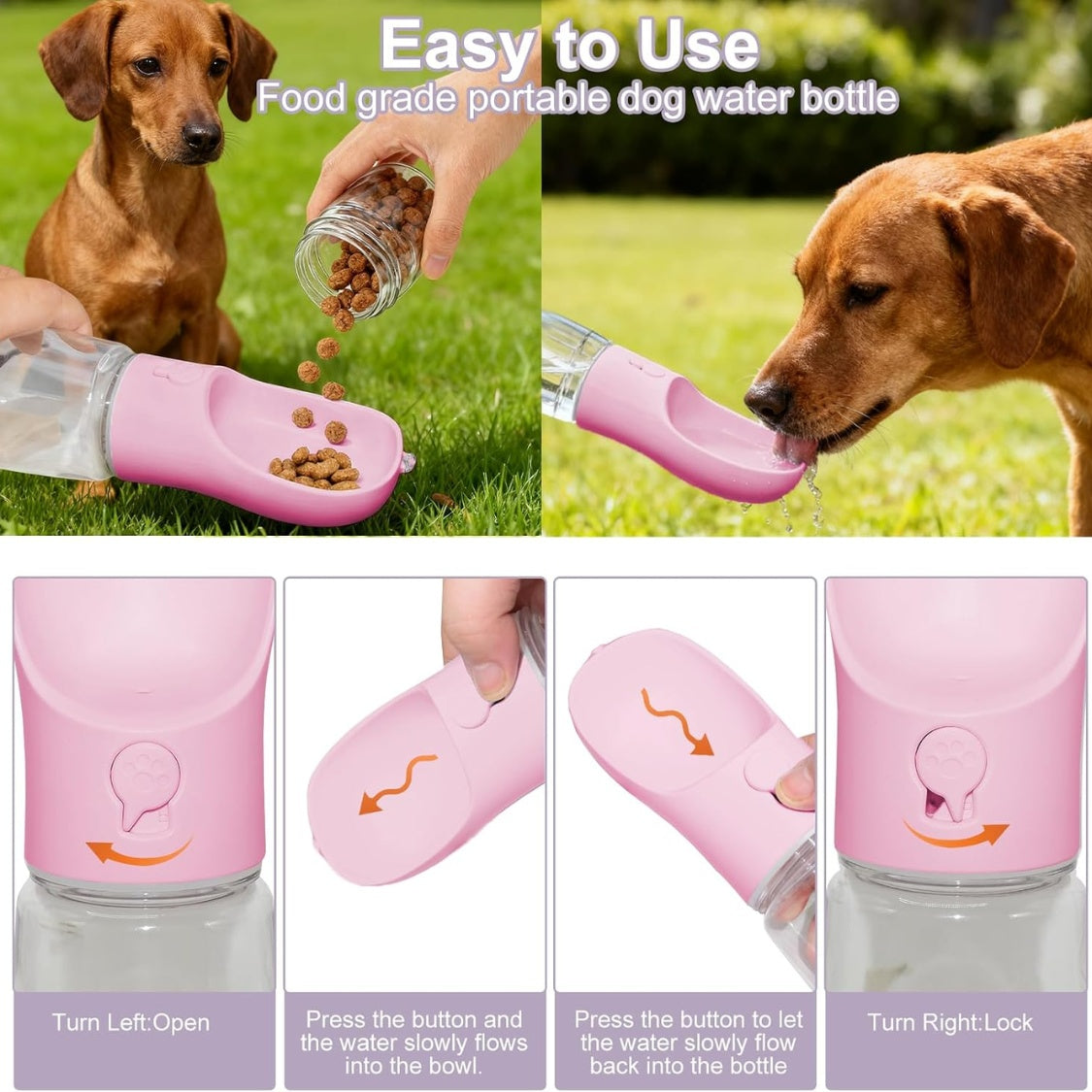 Portable Dog Water Bottle With Food Container, Drinking Bottle For Travel 2 In 1 Dog Water Bowl, Leak Proof Pet Water Dispenser, BPA Free, Puppy Essentials, For Walking Hiking