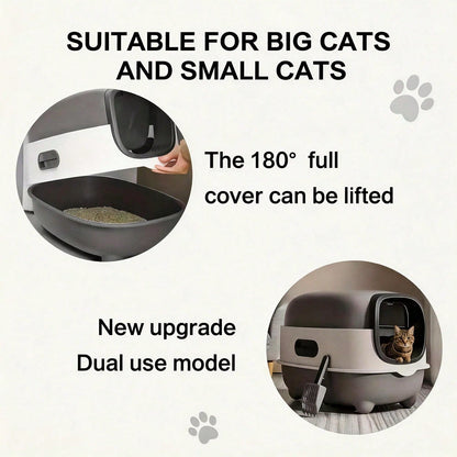 Fully Enclosed Cat Litter Box With UV Sterilization Odor Control, Large 56cm Space For Big Cats, Easy Clean 180 Flip Top, Detachable Anti Tracking Design With Litter Scoop