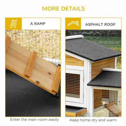 Wooden Rabbit Hutch Bunny Cage Pet Playpen House Enclosure With Double Side Run Boxes, No Leak Tray, Ramp, For Rabbits, Chickens, Ducks, Guinea Pig And Small Animals, White