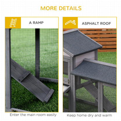58" Large Rabbit Hutch Outdoor Indoor, Wooden Bunny Hutch, Guinea Pig Cage with Run, Removable Tray, Asphalt Roof, Lockable Doors and Ramp, for 1-2 Small Rabbits, Chickens, Ducks, Dark Gray