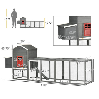 Extra Large Chicken Coop With Asphalt Roof, Wooden Hen Run With Slide-Out Tray And Nesting Box, Chicken Hutch For 3-6 Chickens, GrayMultiple Packages