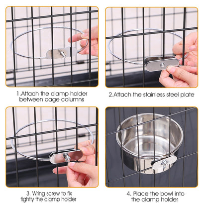 1Pc M Size Stainless Steel Dog Bowl Pets Hanging Food Bowl Detachable Pet Cage Food Water Bowl With Clamp Holder