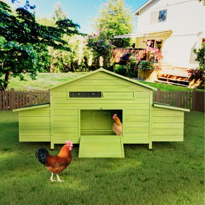 11.12 Ft Large Wooden Chicken Coop With 2 Free Range Doors  2 Nesting Boxes  Perch  Outdoor Hen House Poultry Cage
