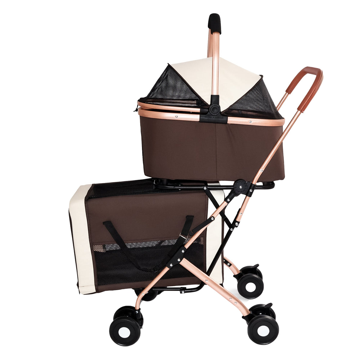 3-in-1 Double Pet Stroller For Small Medium Dogs Cats, Foldable Frame Convertible Pet Carrier Tote, Shockproof Wheels With Brake System, Dual Fixed Safety Leashes For Multi-Pet Households