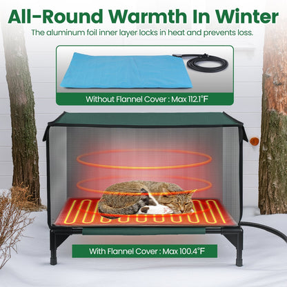 1Pc Waterproof Heated Cat House Outdoor Weatherproof Insulated Kitty Shelter Feral Cat Heating Bed With Heating Pad Anti-Chew Cord 2 Doors 3 Windows For Indoors Outdoors Winter Summer