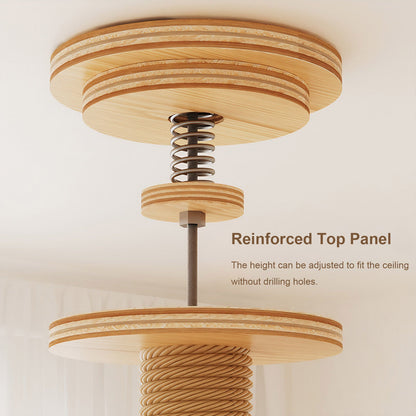 Adjustable Height Floor-to-Ceiling Cat Tree Made of MDF Board, Tall Cat Tower with Sisal Scratching Post, Bubble Window Perch, Ladder & Rotatable Toy Balls for Indoor Cats