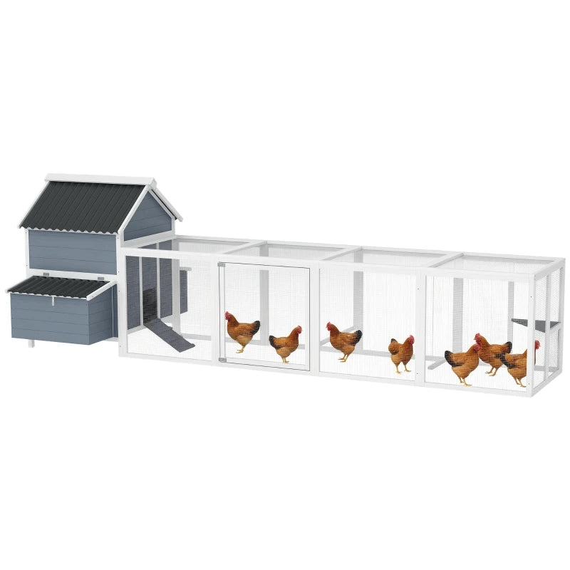 156Extra Large Wooden Chicken Coop With 2 Nesting Box, Run Cage, Waterproof Wave Roof, For 10-15 Chickens, Light GrayMultiple Packages
