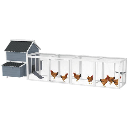 156Extra Large Wooden Chicken Coop With 2 Nesting Box, Run Cage, Waterproof Wave Roof, For 10-15 Chickens, Light GrayMultiple Packages