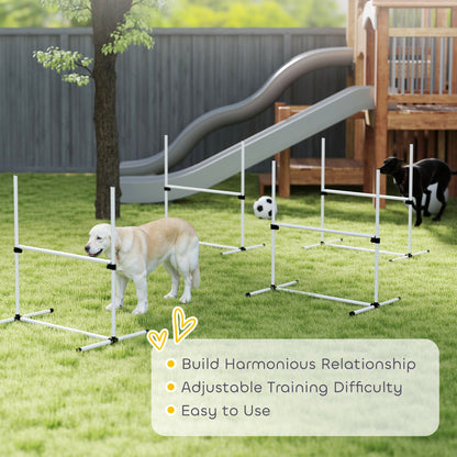 4 Piece Dog Agility Training Equipment for Dog Agility Course with Adjustable Height Jump Bars, Included Carry Bag, & Displacing Top Bar, White