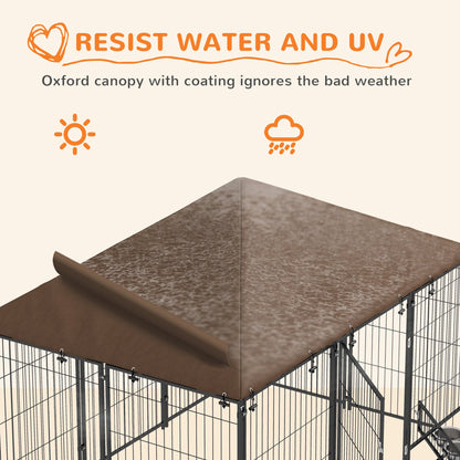 Outside Dog Kennel, 6.9 x 4.6 x 5 Puppy Play Pen with Canopy, Garden Playpen Fence Crate with Rotating Bowl, Black