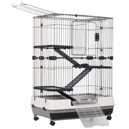 4-Level Small Animal Cage Rabbit Hutch With Universal Lockable Wheels, Slide-out Tray For Bunny, Chinchillas, Ferret, Black