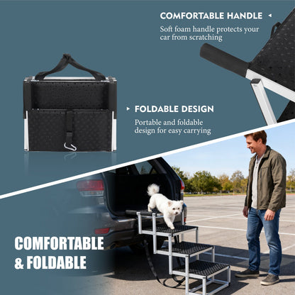 Foldable Dog Ramp For Cars, SUVs, Trucks, Portable Pet Dog Stairs For Large Dogs With Non-Slip Surface  Reinforced Design, Lightweight Yet Sturdy Supports Up To 250lbs