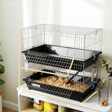 PawHut 2-Tier Small Animal Cage With 2 Doors, Trays, Dish, Bottle, And Ramp For Bunny, Ferret, Chinchilla, Black