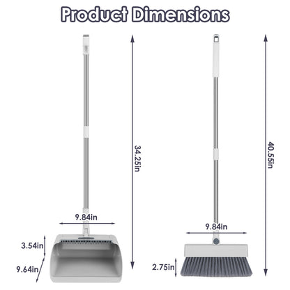 1Set Broom And Dustpan Combo Set With Squeegee Stainless Steel Handle 4 In 1 Upright Standing Broom And Dust Pan For Indoor Outdoor Garage Kitchen Room Office Sweeping