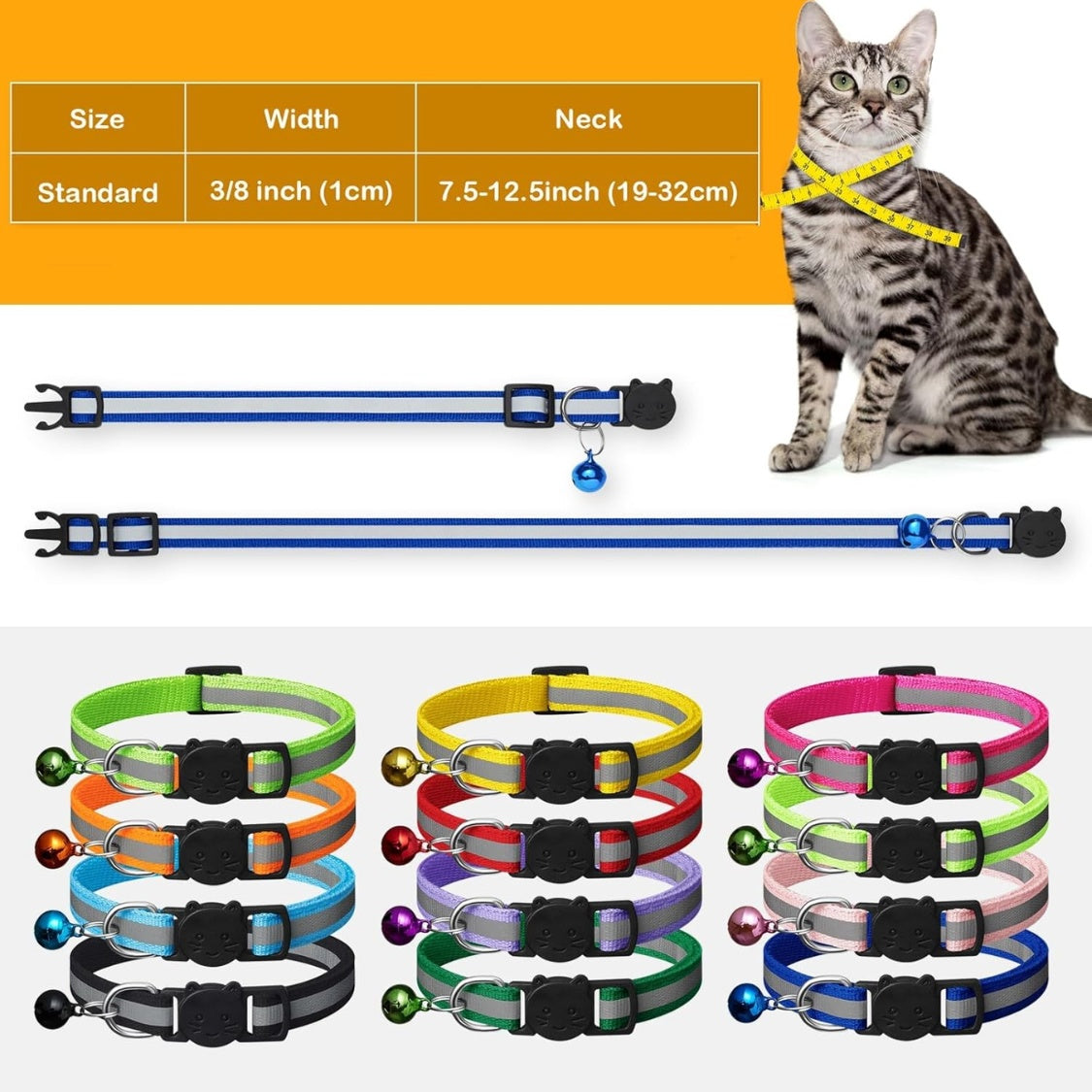 12 Pack Reflective Breakaway Cat Collars With Bells,Safety Buckle Kitten Collar, With Name Tag, Adjustable,Ideal For Girl Cats Male Cats