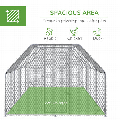 Large Chicken Coop Metal Chicken Run with Waterproof and Anti-UV Cover, Flat Shaped Walk in Fence Cage Hen House for Outdoor and Yard Farm Use, 1" Tube Diameter, 9.2 x 24.9 x 6.4
