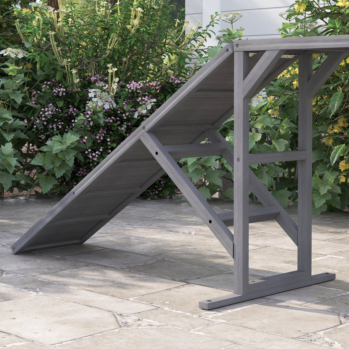 Dog Agility Equipment Ramp with Safety Bar, Non-slip Surface, for Walk and Pause Training, Gray