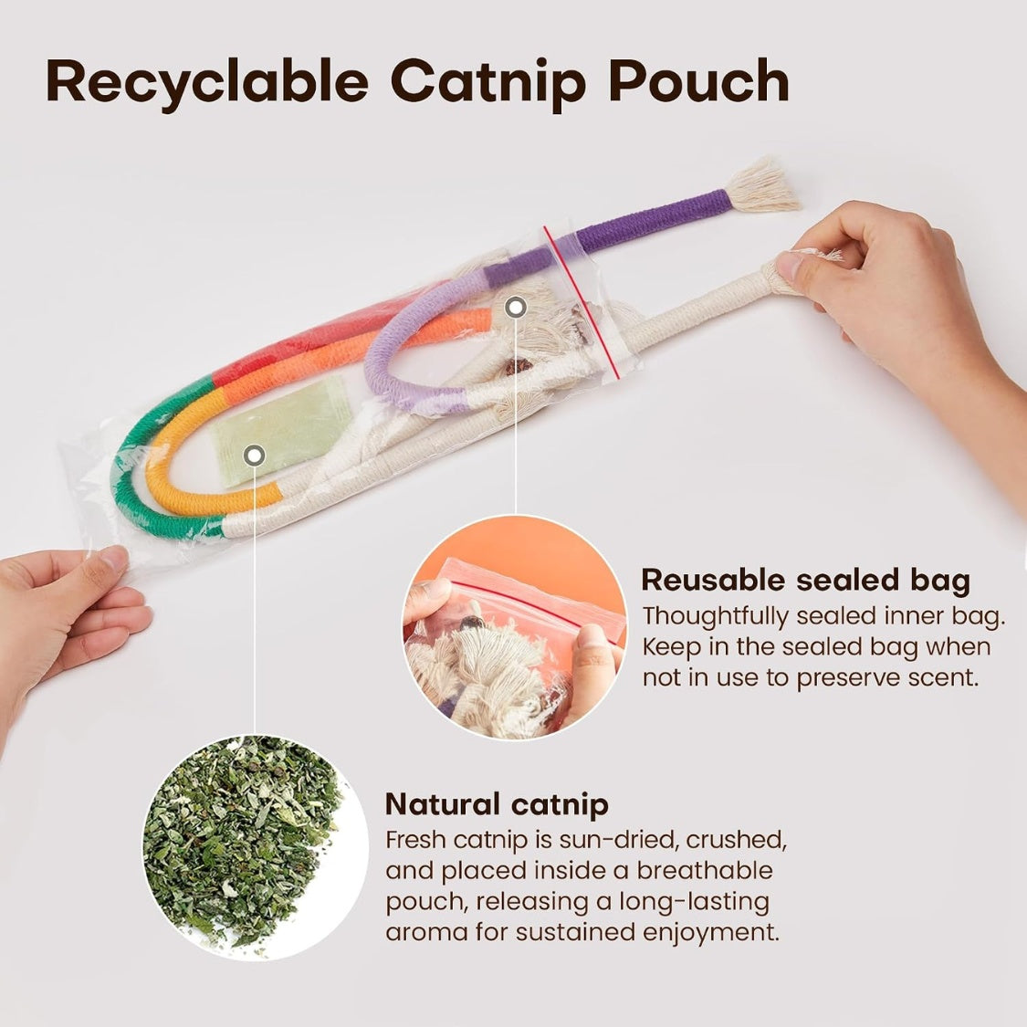 Cat Toys Chew Ropes 3Pcs With Refillable Natural Catnip