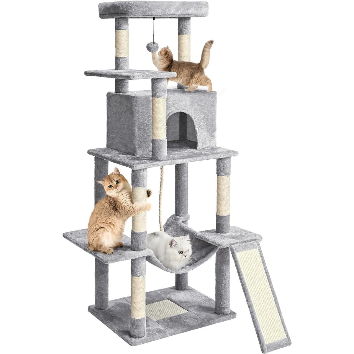 ABCPET 63-inch Multi-level Cat Climbing Frame, Indoor Cat Sisal Scratch Post, Cat Bed, Hammock, Hanging Ball, Extension Platform,Self-pickup Only