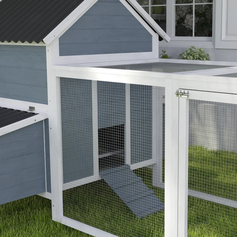 156Extra Large Wooden Chicken Coop With 2 Nesting Box, Run Cage, Waterproof Wave Roof, For 10-15 Chickens, Light GrayMultiple Packages