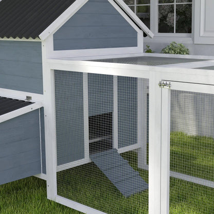 156Extra Large Wooden Chicken Coop With 2 Nesting Box, Run Cage, Waterproof Wave Roof, For 10-15 Chickens, Light GrayMultiple Packages