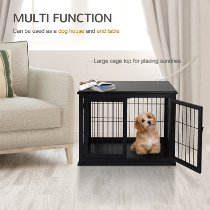 Dog Crate Furniture, 32" Small Dog Cage End Table with 2 Doors, Lockable Door, Puppy Kennel Indoor, Black