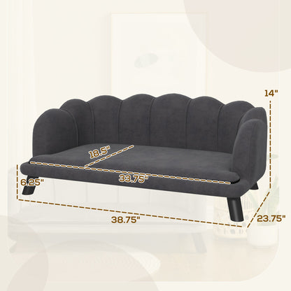 Pearl Design Pet Sofa for Medium and Large Sized Dogs, Pet Bed with Cushion and Solid Wood Legs, Charcoal Gray
