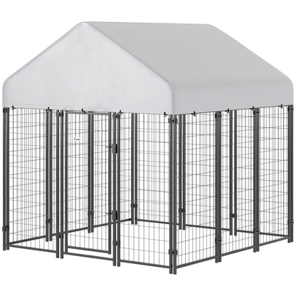 Outdoor Dog Kennel with Roof, 6 x 6 x 6 Heavy Duty Welded Wire Dog Playpen Enclosure with Escape-proof Lock