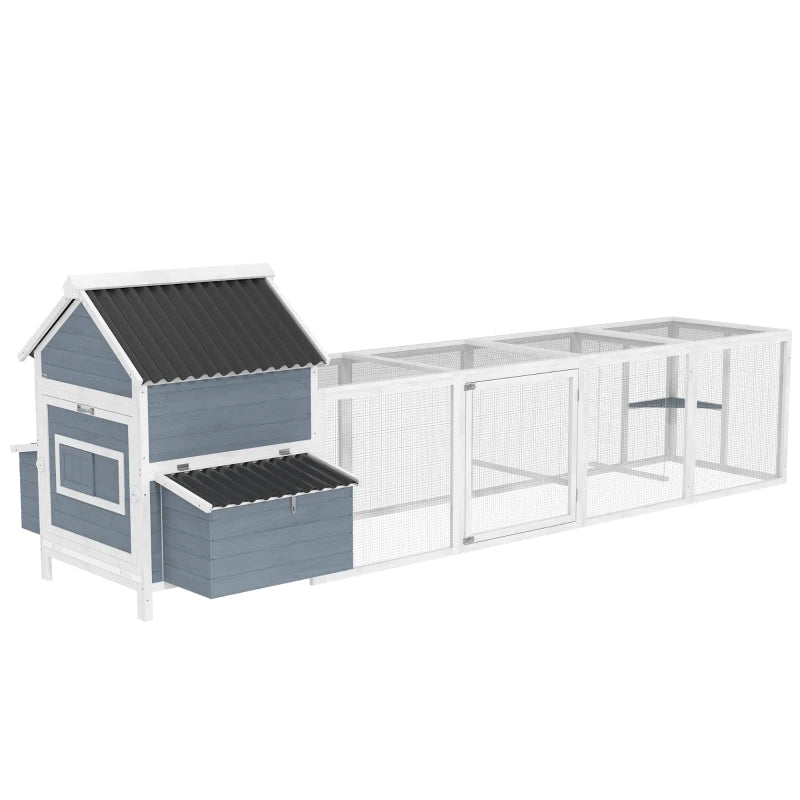 156Extra Large Wooden Chicken Coop With 2 Nesting Box, Run Cage, Waterproof Wave Roof, For 10-15 Chickens, Light GrayMultiple Packages