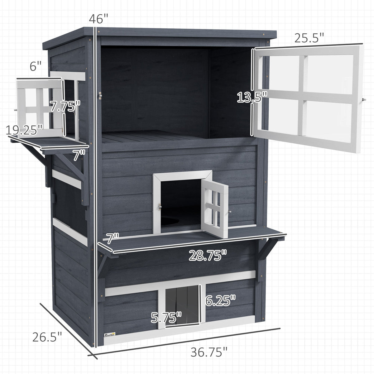 Cat House, Outdoor 3-Tier Kitty Shelter, Weather Resistant, w/ Escape Door