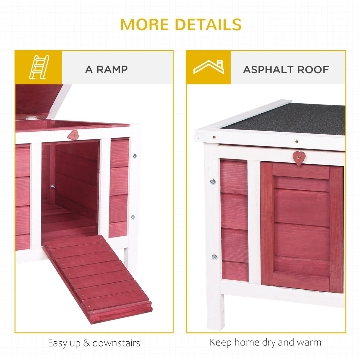 Small Wooden Rabbit Hutch Bunny Cage Guinea Pig Cage Duck House Dog House with Openable & Waterproof Roof, for Rabbits, Chickens, Ducks, Red