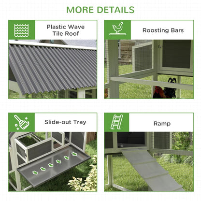 Wooden Chicken Coop With Run, 2 Nesting Boxes, 2 Roosting Bars, Ramp & Tray, Poultry Cage For 6-8 Chickens, Gray Multiple Packages
