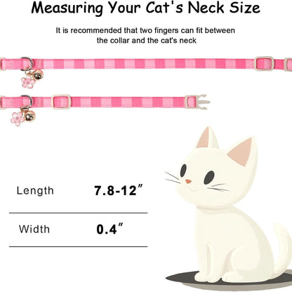 2 Pack Pink Cat Collars  Spring Summer Breakaway Cat Collar With Bell, Bow And Flower Pendant, Adjustable Kitten Collars For Girl Cats, Cute Pink Plaid Bow