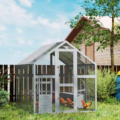 Large Wooden Chicken Run With Waterproof & Anti-UV Cover, For 6-8 Chickens, For Backyard, Farm, 5.5' X 6' X 6'Multiple Packages