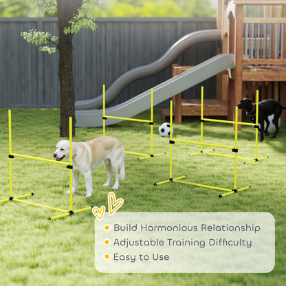 4 Piece Dog Agility Set with Adjustable Height Jump Bars, Carry Bag, Displacing Top Bar, Yellow Yellow