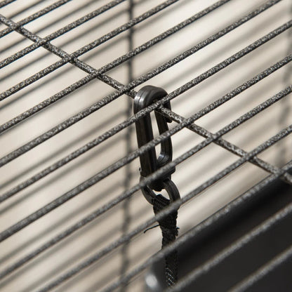 PawHut Metal Small Animal Cage Rolling Big Ferret Cage, Chinchilla Cage, Sugar Glider Cage, With Hammock & 4 Tiers, Removable Tray, Gray