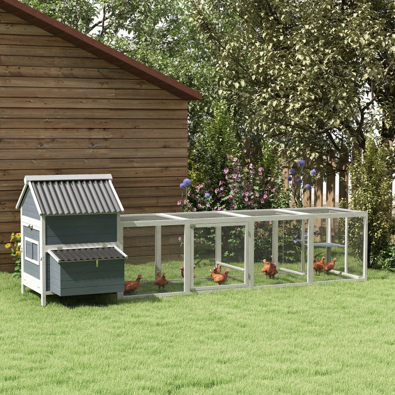 156Extra Large Wooden Chicken Coop With 2 Nesting Box, Run Cage, Waterproof Wave Roof, For 10-15 Chickens, Light GrayMultiple Packages