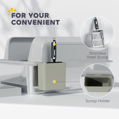 Stainless Steel Litter Box with Metal Scoop & Scoop Holder, High Sided, Anti-Urine Leakage, Non-Sticky
