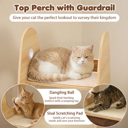 Rocket Cat Tree 47 Inch Large Wooden Cat Tower For Indoor Cats Sisal Scratching Pad Detachable Scratching Mat