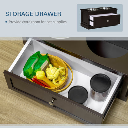 Large Elevated Dog Bowls with Storage Drawer Containing 11L Capacity, Raised Dog Bowl Stand Pet Food Bowl Dog Feeding Station, Brown