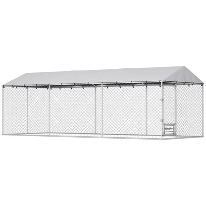 Dog Kennel Outdoor Dog Run Waterproof UV-Resist Cover Lockable Door Adjustable Bowls 20 x 7.5 x 6.5ft