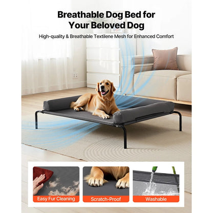 Elevated Dog Bed For Large Dogs XL, Raised Dog Bed Cot With Washable Pillow, Indoor & Outdoor Cooling Dog Bed Hammock, Heavy Duty Steel Frame Dog Bed With Breathable Teslin Mesh, Grey